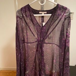 Purple long sleeve sheer blouse